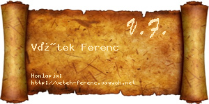 Vétek Ferenc névjegykártya